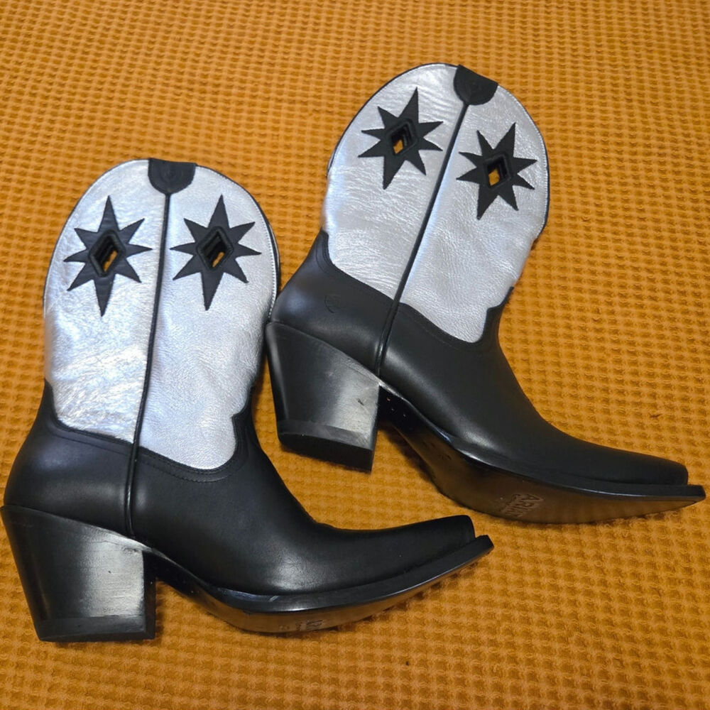 Ariat Starlight Western Boot Obsidian Black Silver Shiny Star Leather NWOB 9